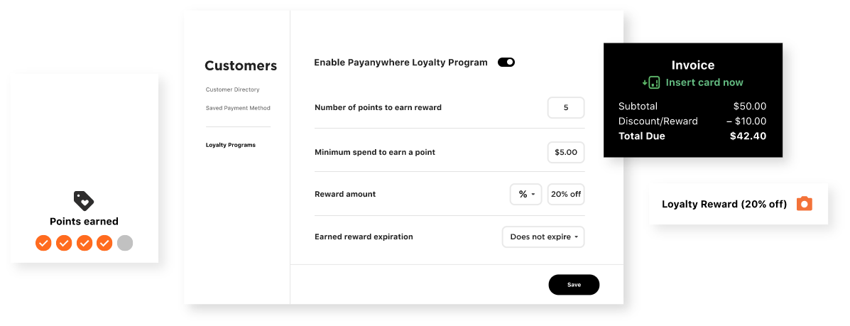 Payanywhere loyalty program screens